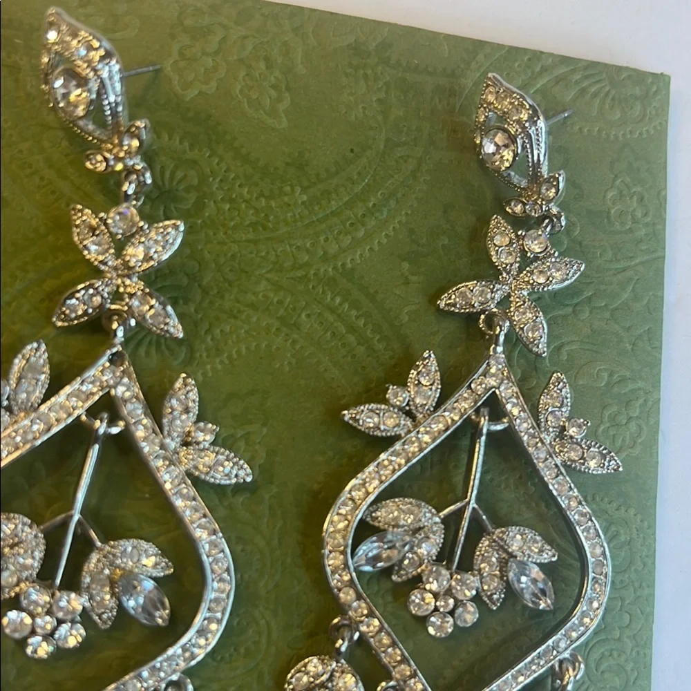 High Glam 5-Inch Silver Rhinestone Drop Earrings Sparkly Statement Jewelry NWOT